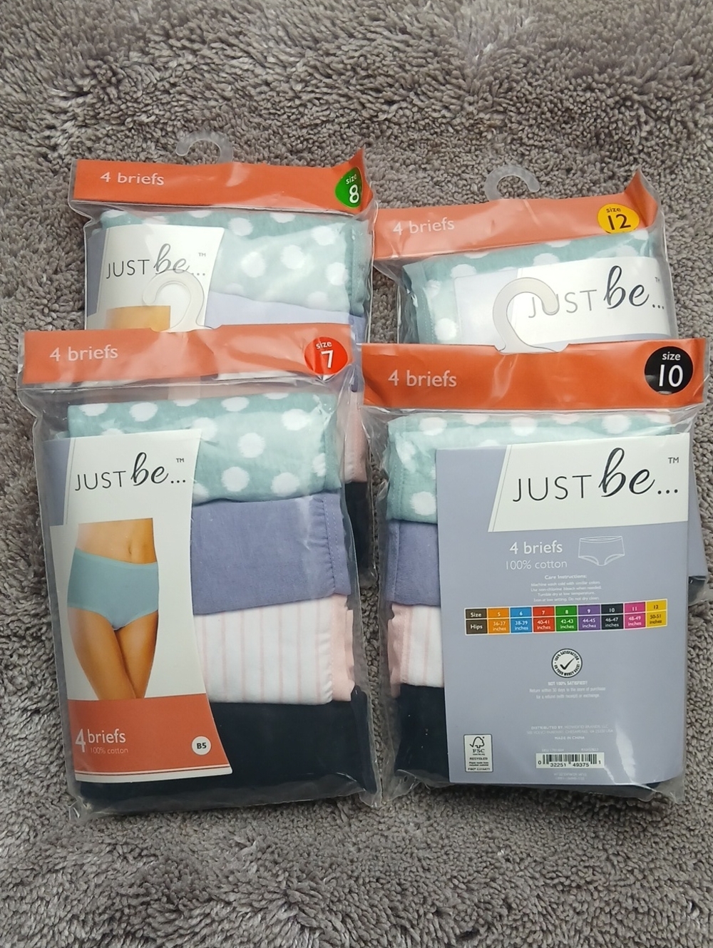 just be 4-Pack Briefs in Mint, Light Pink, Navy, Lavender
